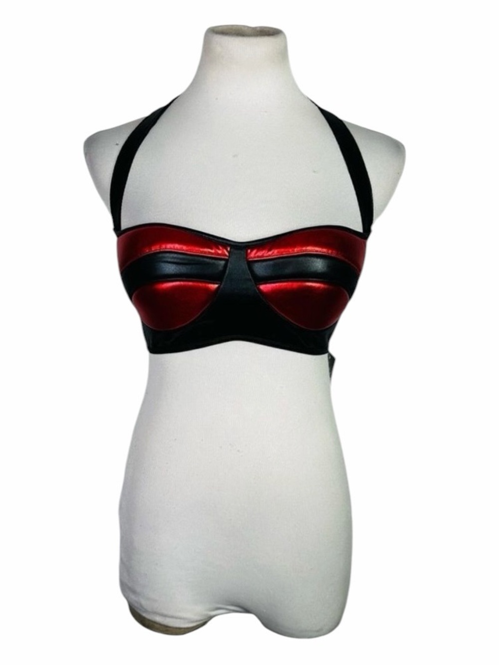 NWT Forplay Black & Red Metallic Halter Bra - Size Medium